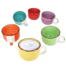 6er Set Uni bunt Jumbotasse 400ml 6 Pers. bunte XL-Becher Kakao Kaffee Tee Mug