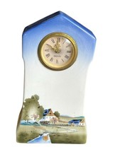 Mercedes Art Deco Keramik Tischuhr Spritzdekor Häuser Handaufzug Kaminuhr 56281