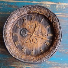 Fassboden Werbeschild -UHR -   Kunststoff Holzoptik Brauerei Bierfass