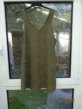 Kleid Damen Trägerkleid Trägerrock Feincord oliv mit Perlen Gr. L von Shein