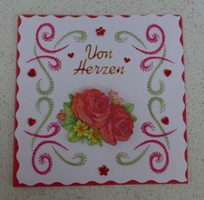 3D Grußkarte Rosen  Fadengrafik  - top Handarbeit
