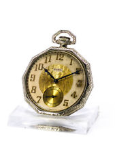 Elgin Taschenuhr 14 ct Weißgold Gehäuse vergoldet art deko