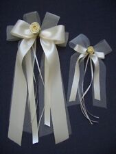 2 XL*Set*Spiegel*Kirchenbank*Autoschleife*Antennenschleifen*creme*Rose*HOCHZEIT*