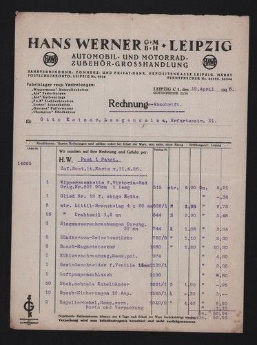 Leipzig rechnung 1926 hans - leipzig,, 1926,