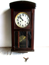 Alte Uhr Regulator Eiche Ziffernblatt Wanduhr mit Schlüssel (11)