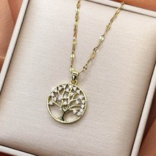 Lebensbaum Halskette Gold Edelstahl Kette Damen Baum des Lebens Anhänger Schmuck