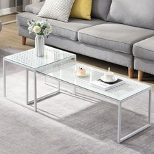 Satztisch FineBuy 2er Set Glasplatte Metallgestell Couchtisch Sofatisch Weiß