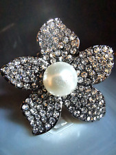 Ring Edelstahl Perle CZ Zirkonia Blüte strahlend mondän 22,2g anpassbar edel