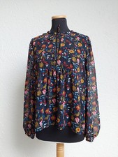 Dunkelblau bunte Blumen Bluse von Zara, Gr. L