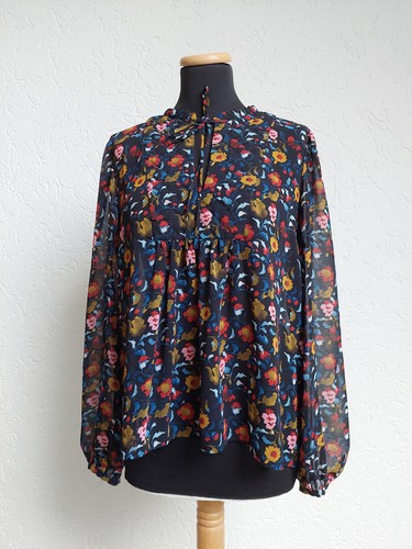 Dunkelblau bunte blumen - bunte, bluse