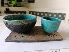 Raku Keramik Ambiente, Raku Ambience with Bowl, drinking Cup and Coaster