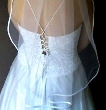 Schleier am Kamm weiß ivory bordeaux Satinkante zu Brautkleid Kopfschmuck neu