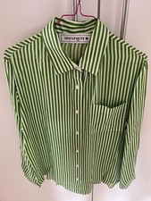 Designer Bluse Marke SHIRT A PORTER Hemdbluse grün/weiss m. Seide NP 209 €