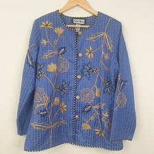 Indigo Moon Jacke Damen mittelblau Blumenapplikation bestickt gefüttert