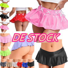 DE-Sexy Damen Leder Wetlook Mini Lackleder Ausgestellter Rock Gogo Tanz Clubwear