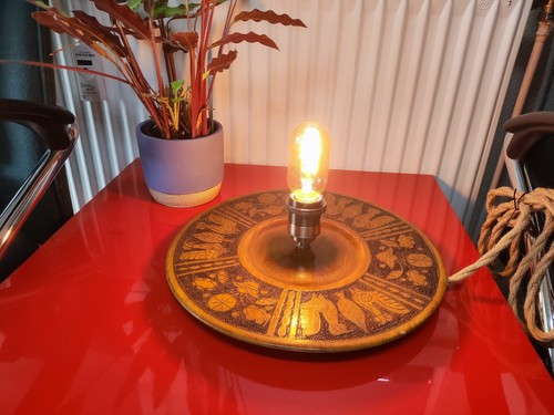 Vintage tischlampe holzteller - vintage,