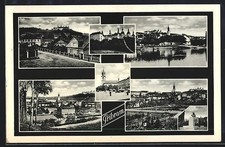 Pribram, Collage mit unterschiedlichen Sehenswürdigkeiten, Ansichtskarte 