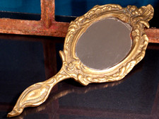 Spiegel Jugendstil klein Handspiegel Frankreich massiv Messing Länge 25,3