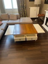 Wohnzimmertisch ausziehbar Schubladen niedrig Vintage echtholz zweifarbig Retro