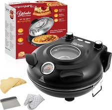 Pizza-Ofen elektrisch, 1200W 4-Min-Pizza, 31cm Stein, Max 420℃, 5 Modis, schwarz