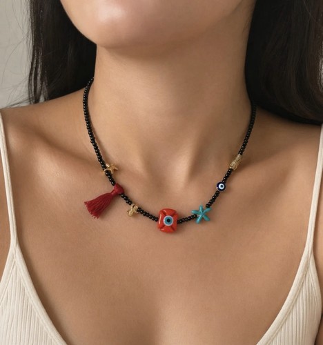 Schwarze perlenkette choker - schwarze, perlenkette/choker