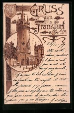 Holzbrand-Imitations-AK Frankfurt a. M., Eschenheimer Turm 1899 