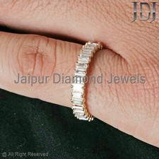 Solid 14k Gelbgold Natürlich Baguette Band Ewigkeit Schmuck Geschenk Ring