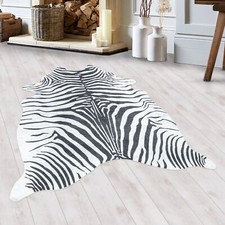 Teppich Flachgewebe Waschbar Wohnzimmerteppich Robust Zebra Fell Muster Schwarz