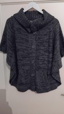 Janina Strick Weste Poncho Strickweste Gr 40 42 Schwarz Grau Meliert Taschen