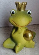 Figur Keramik Deko Frosch Froschkönig sitzend mit goldener Kugel, ca. 9cm hoch