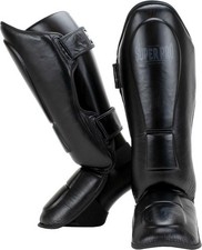 Kampfsport Schienbeinschoner Schwarz Leder Gr.S Super Pro Combat Gear Shinguards