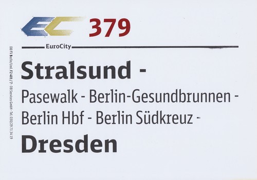 Zuglaufschild 379 stralsund - zuglaufschild,