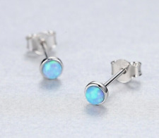 Opal Mini Unisex Ohrringe Ohrstecker rund Blau 925 Sterlingsilber