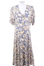 VINTAGE Maxikleid Blumen Print D 38 Blau-Töne créme