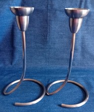 Georg Jensen 2 Leuchter "SWING"  einarmig - matt für  Stabkerzen - silberfarbig