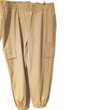 Hose Damen  Kunstleder-Hose Mit  Tasche Hoher Bund  Beige Gr.42 Neu