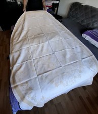 Tischdecke - Oval 210 x 150 cm - Damast -  Creme/Gelb - Hochwertige Qualität