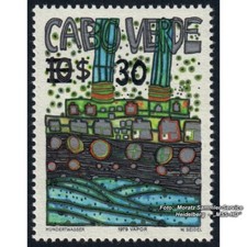 Hundertwasser Kap Verde: Vapor-Briefmarke Überdruck Mi 496 Farbvariante II