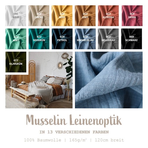 Musselin meterware leinenoptik - meterware,
