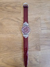 SWATCH UHR (Defekt!)+Schmuckring, bordeauxrot, silber