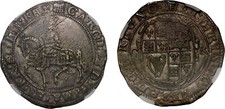 Charles I Halfcrown Tower Mint, mm Portcullis, finest graded AU55 NGC