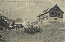 AK Adolf Zoeppritz-Haus am Kreuzeck mit Zugspitze gel 1916
