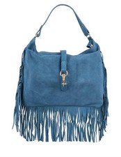 Wildleder Tasche mit Fransen, taubenblau, gross, hochwertig