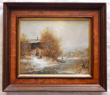 Öl / Leinwand/Holz  Signiert "Winterliche Dorfansicht"