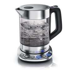 Arendo Edelstahl Design Wasserkocher Temperaturwahl 1,5l 2200 Watt Rauchglas