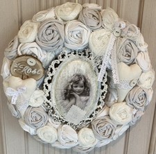 Handgefertigter Stoffkranz Türkranz Shabby Vintage Nostalgie Look Rahmen -535