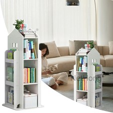 Bücherregal Kinder,Spielzeugregal,mit 4 Regalebenen 360° rotierendes Fahrgestell