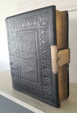 LARGE LEATHER & BRASS CLASPED