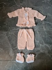  Baby Ausfahr garnitur  Set Hand gestrickt Jacke,Hosen Schuhe  56/62