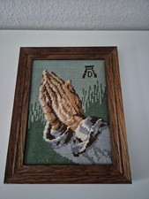 Gobelin Stickbild mit Holzrahmen Handarbeit - Bettende Hände - 30 x 24cm - top